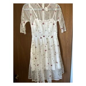 Embroidered Sheer White Top with Floral Accents